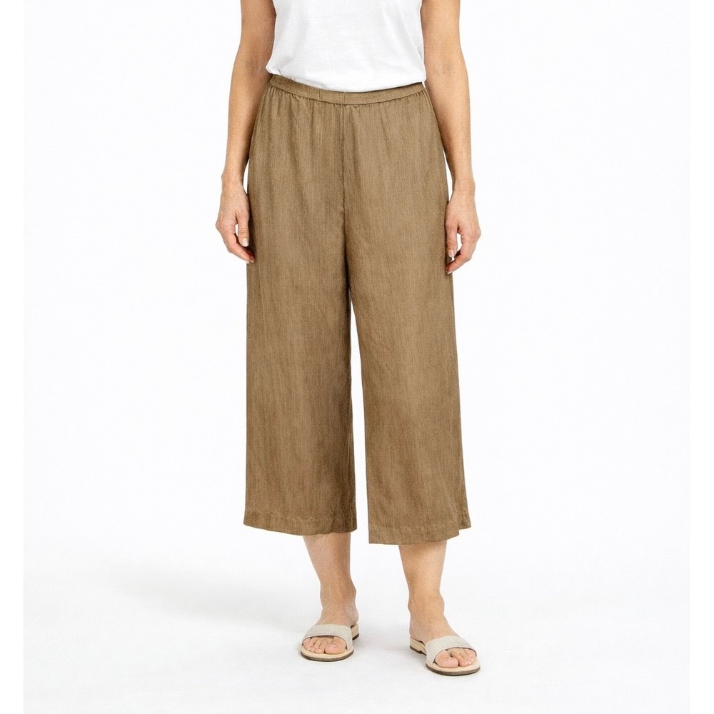 NWT Finity Naturals Crinkle Satin Crop Wide Leg Pants Size 14 Silk Cotton Sand‎